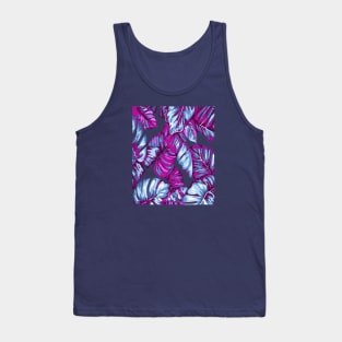 Tropical Leaves Of Banana and Monstera Blue Pink Cut Out Tank Top